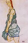 Green Canvas Paintings - Standing Woman in a Green Skirt